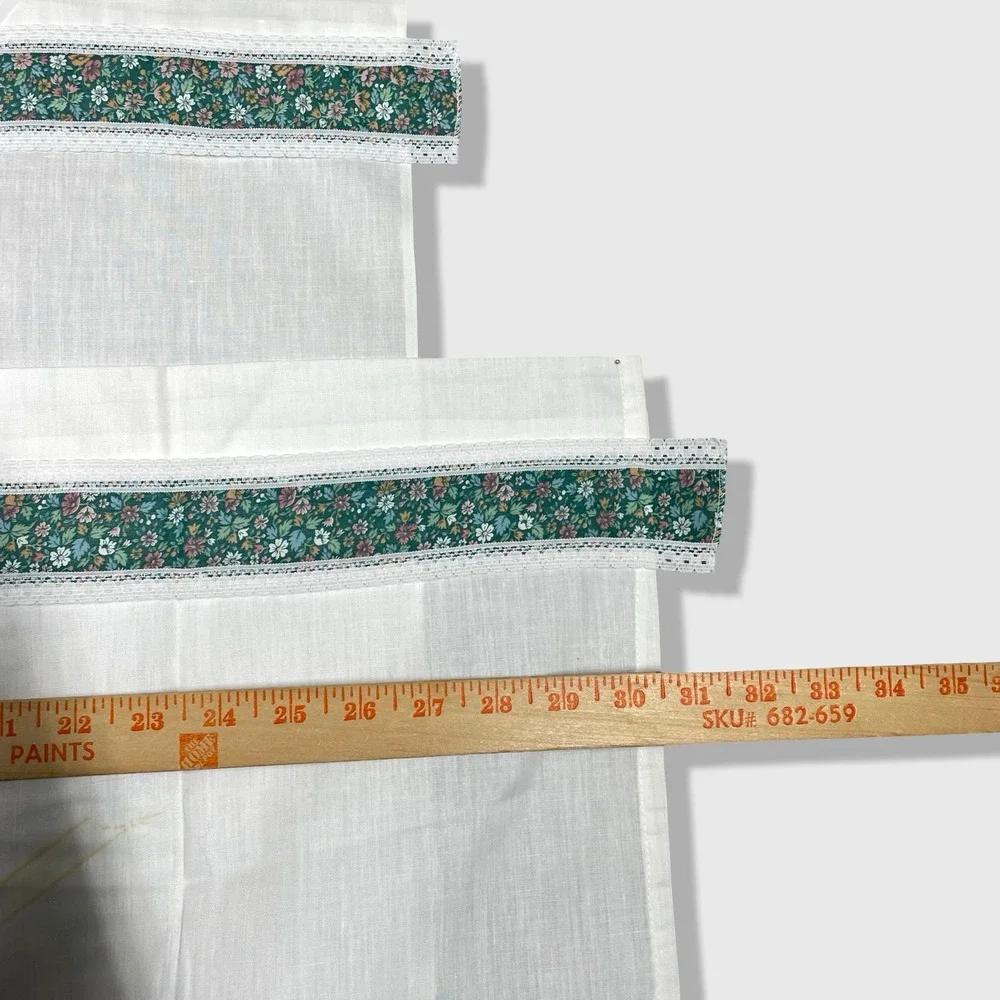 Vintage 60s/70s Set of 2 Kitchen Curtains Panels Green White‎ Floral Cottagecore